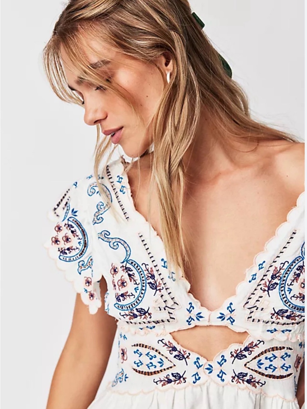 Free People Rambling Roads Mini Dress - Embroidered Boho V-Neck Dress